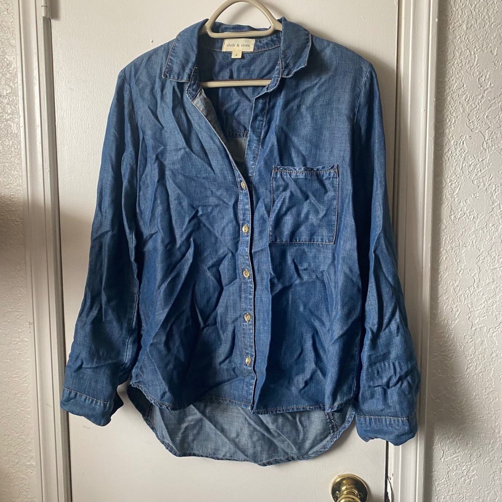 Cloth & Stone Womens Blue Tencel Lyocell Chambray Button Down Shirt Small